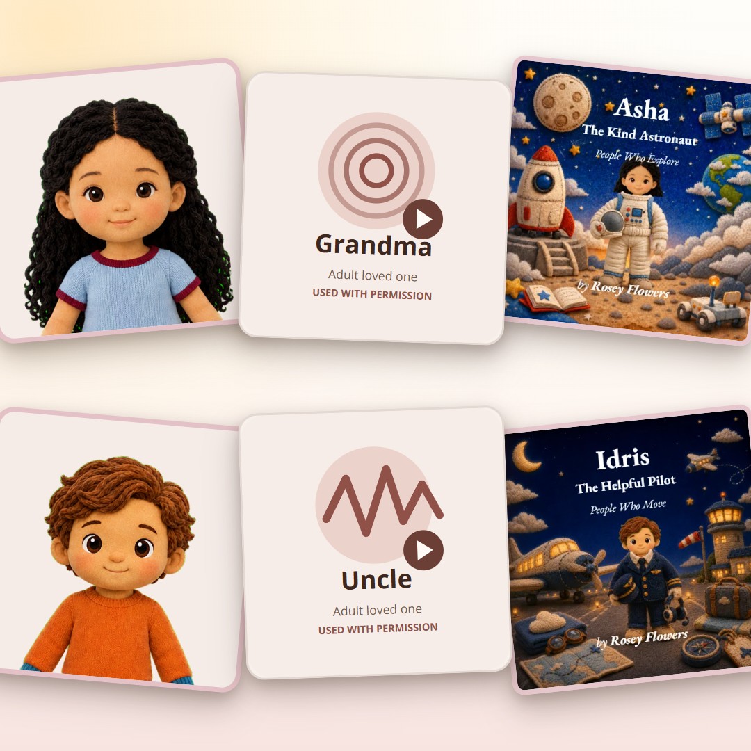 A familiar character or voice can travel into another family story.